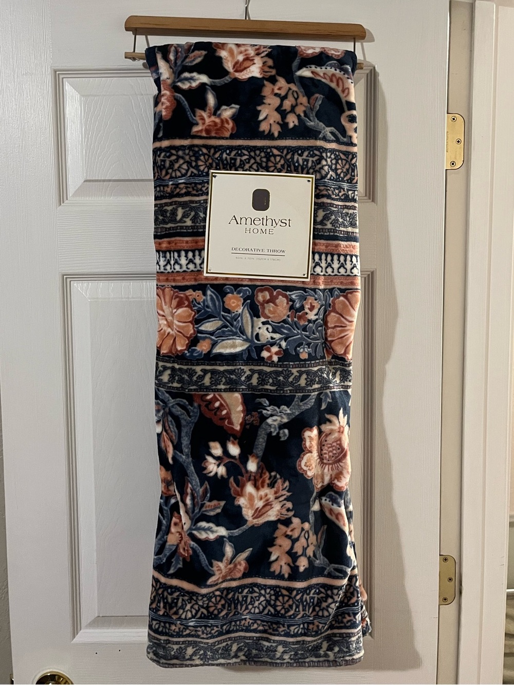 Oversized Plush Floral Throw Blanket - Navy & Peach - 60” x 70”